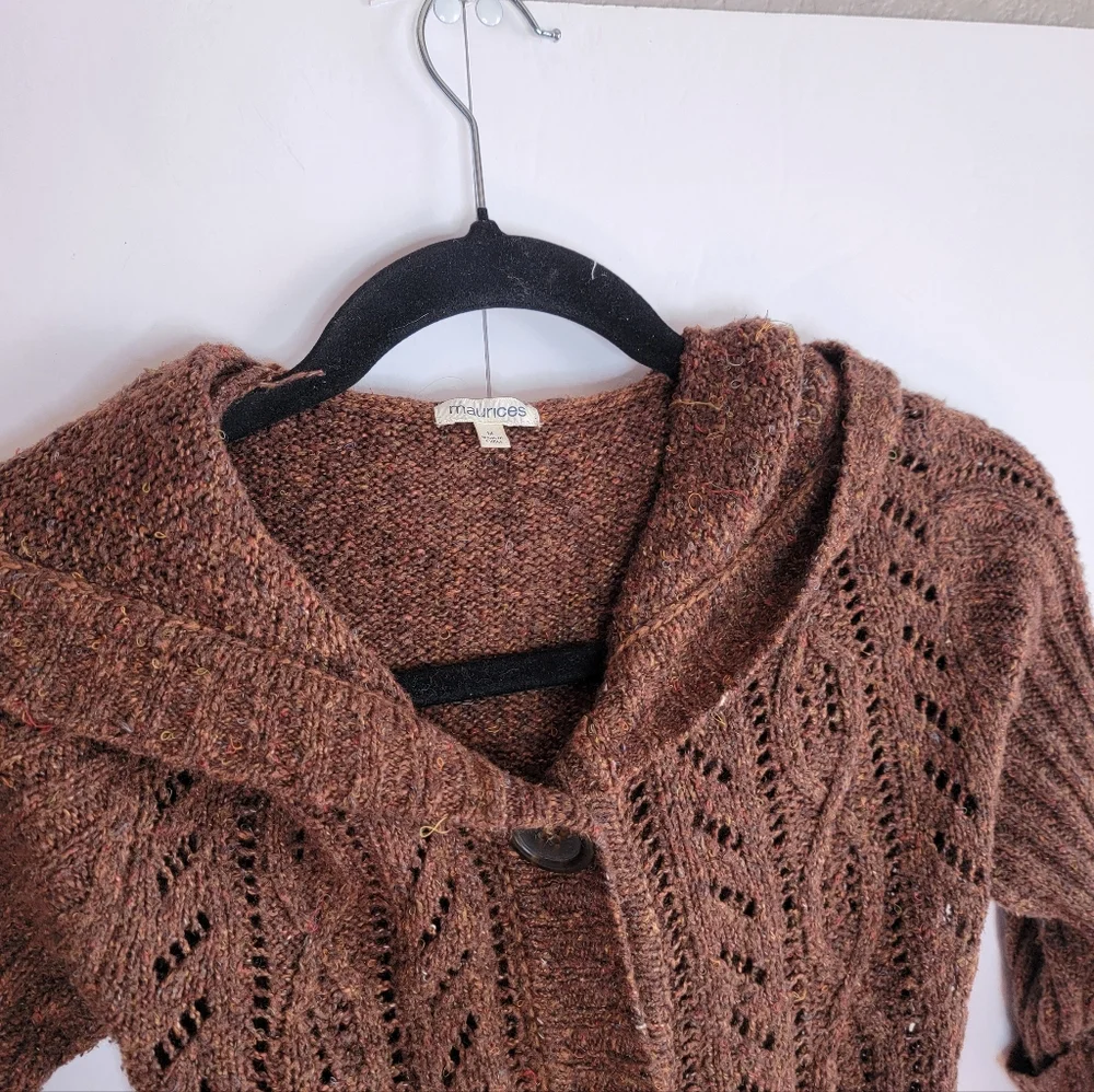 Maurices Brown Knit Hooded Cardigan Sweater Button Front Size M - Picture 2 of 11